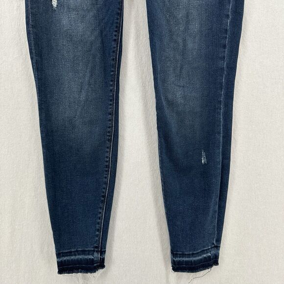 Spanx Jeans Women Medium Ankle Skinny Blue Pull On Stretch Denim Distressed Fray - Picture 4 of 14